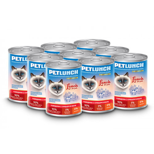 Petlunch для кошек 400г жб говядина с сердцем в желе