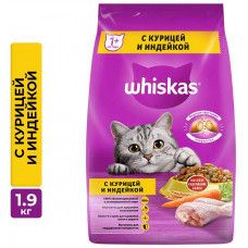 Whiskas 1,9 кг для взрослых кошек с курицей и индейкой