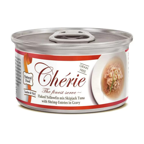 Cherie 80г смесь из ломтиков тунца с цельными креветками в подливе 600357