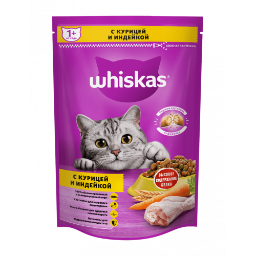 Whiskas 350 г для взрослых кошек с курицей и индейкой