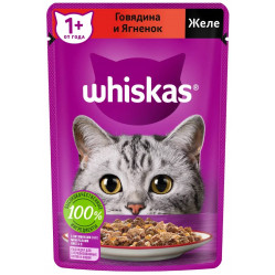 Whiskas 75 г для взрослых кошек с говядиной и ягненком в желе