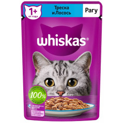 Whiskas 75 г для взрослых кошек с треской и лососем в рагу