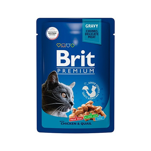 Brit 85г для кошек цыпленок с перепелкой в соусе 048915