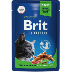 Brit 85г для кошек стерилизованных цыпленок в соусе 048830