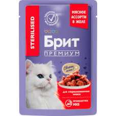 Brit 85г для кошек стерилизованных мясное ассорти в желе 050222