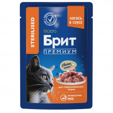 Brit 85г для кошек стерилизованных лосось в соусе 048892