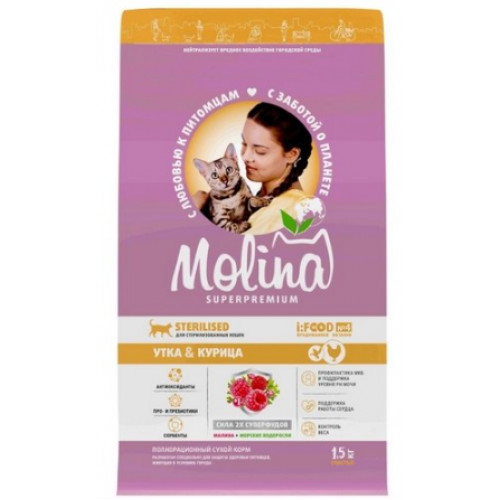 Molina для кошек 1,5кг sterilised с уткой и курицей 060789