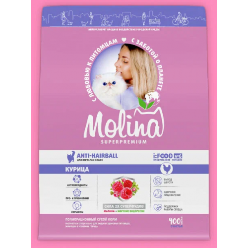 Molina для кошек 400г anti-hairball с курицей 060819