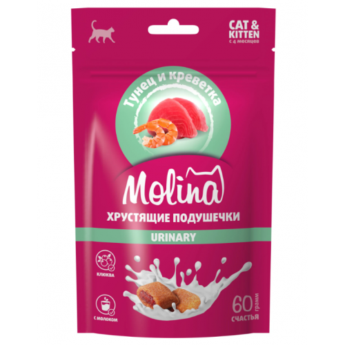 Molina для кошек хрустящие подушечки urinary 60г 013477