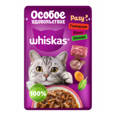Whiskas 75 г для взрослых кошек аппетитный микс говядина язык овощи в рагу