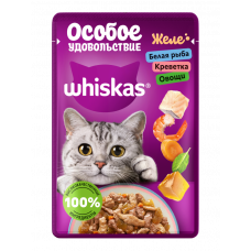 Whiskas 75 г для взрослых кошек с белой рыбой, креветкой и овощами в желе