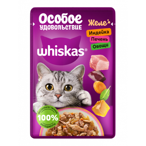 Whiskas 75 г индейка печень овощи желе 520930
